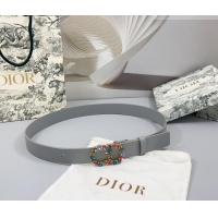 Luxury Discount Dior Calfskin Leather Belt 3cm with Strass CD Buckle 0108 Grey 2025