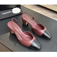 Perfect Chanel Lambskin Leather Slingbacks Pump 6.5cm G31318 Burgundy/Black 2026