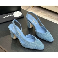 Grade Chanel Blue Denim Slingbacks Pump 9cm G45509 2026