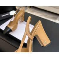 Low Cost Chanel Lambskin Leather Slingbacks Pump 9cm G45509 Beige/Black 2026