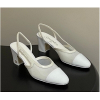 Super Chanel Mesh & Grosgrain Slingbacks Pump 6.5cm G31318 White 2026 