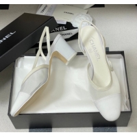 Super Chanel Mesh & Grosgrain Slingbacks Pump 6.5cm G31318 White 2026 