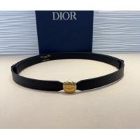 Good Product Dior Black Calfskin Belt 1.5cm with Round Shiny Gold Buckle D0317 2025