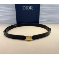 Buy Fashionable Dior Calfskin Belt 1.5cm with Round Shiny Gold Buckle D0317 Black 2025