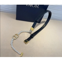 Top Grade Dior Montaigne Pearls Chain Leather Belt 1.8cm 0317 Black 2025