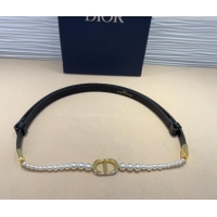 Top Grade Dior Montaigne Pearls Chain Leather Belt 1.8cm 0317 Black 2025