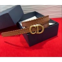 Most Popular Dior Saddle Belt 2cm with CD Buckle and Leather Topstitching in Smooth Calfskin 8159 Brown/Gold 2025