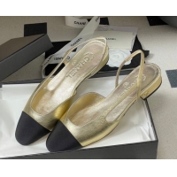 Good Quality Chanel Metallic Leather & Grosgrain Slingbacks Flat G31319 Gold/Black 2026