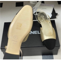 Good Quality Chanel Metallic Leather & Grosgrain Slingbacks Flat G31319 Gold/Black 2026