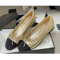 Good Product Chanel Metallic Leather & Grosgrain Ballet Flats with Bow G02819 Gold/Black 2026