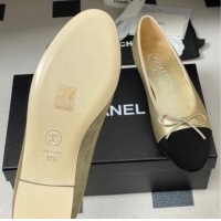Good Product Chanel Metallic Leather & Grosgrain Ballet Flats with Bow G02819 Gold/Black 2026