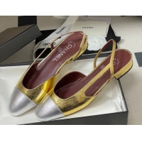 Shop Duplicate Chanel Metallic Leather Ballet Flats with Bow G02819 Gold Yellow/Silver 2026