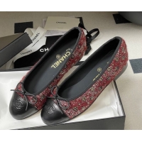 Luxurious Chanel Camellia Tweed & Lambskin Leather Ballet Flats with Bow G02819 Burgundy/Black 2026