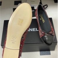 Luxurious Chanel Camellia Tweed & Lambskin Leather Ballet Flats with Bow G02819 Burgundy/Black 2026