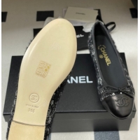 Popular Style Chanel Camellia Tweed & Lambskin Leather Ballet Flats with Bow G02819 Black 2026
