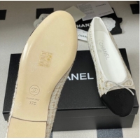 Top Grade Chanel Tweed & Grosgrain Ballet Flats with Bow G02819 White/Black/Gold 2026