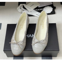 Top Design Chanel Tweed & Lambskin Leather Ballet Flats with Bow G02819 Grey 2026
