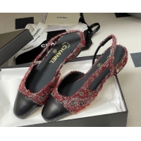 Durable Chanel Camellia Tweed & Lambskin Leather Slingbacks Flat G31319 Burgundy 2026