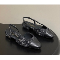 Best Grade Chanel Camellia Tweed & Lambskin Leather Slingbacks Flat G31319 Black 2026