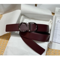 Top Quality Dior CD Buckle Reversible Belt 3.5cm in Smooth Leather DR2013025 Dark Burgundy 2025