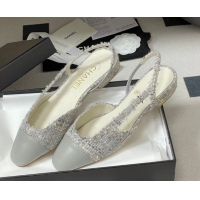 Best Price Chanel Tweed & Lambskin Leather Slingbacks Flat G31319 Grey 2026