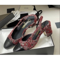 Purchase Chanel Camellia Tweed & Lambskin Leather Slingbacks Pump 6.5cm G31318 Burgundy 2026
