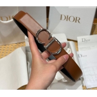 Luxury Cheap Dior CD Buckle Reversible Belt 3.5cm in Smooth Leather DR2013025 Brown 2025