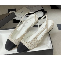 Low Cost Chanel Tweed &Grosgrain Slingbacks Pump 6.5cm G31318 White/Black/Gold 2026