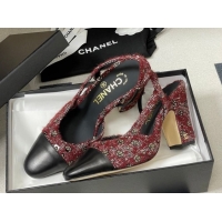 Good Product Chanel Camellia Tweed & Lambskin Leather Slingbacks Pump 9cm G45509 Burgundy/Black 2026