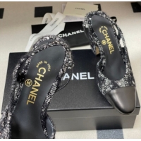 Perfect Chanel Camellia Tweed & Lambskin Leather Slingbacks Pump 9cm G45509 Black 2026