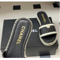 Hot Style Chanel Braided Calfskin Leather Flat Slides Sandal CH030901 Black 2026