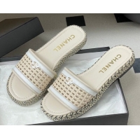 Stylish Chanel Braided Calfskin Leather Flat Slides Sandal CH030901 Beige/White 2026