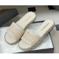 Duplicate Chanel Braided Calfskin Leather Flat Slides Sandal CH030901 Light Beige 2026