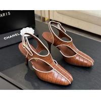 Low Price Chanel Crocodile Embossed Patent Calfskin Leather Slingbacks Pump G47184 Brown 2026