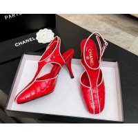 Classic Hot Chanel Crocodile Embossed Patent Calfskin Leather Slingbacks Pump G47184 Red 2026