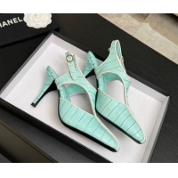Luxury Chanel Crocodile Embossed Patent Calfskin Leather Slingbacks Pump G47184 Green 2026