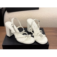 Good Looking Chanel Lambskin Leather Heel Strap Sandals 9cm with Bloom G46964 White 2026