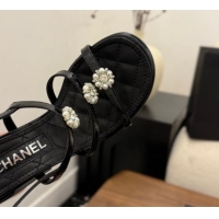 Shop Cheap Chanel Lambskin Leather Heel Strap Sandals 9cm with Bloom G46964 Black 2026