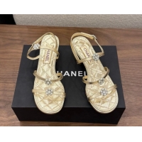 Shop Duplicate Chanel Lambskin Leather Low Heel Strap Sandals with Bloom G46964 Gold 2026