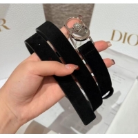 Luxury Cheap Dior Suede and Leather Belt 2cm with Strass CD Buckle 1231 Black/Silver 2025