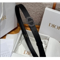Good Quality Dior Calfskin Leather Belt 2.5cm with Strass CD Buckle 1230 Black 2025