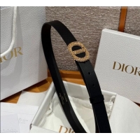 Super Quality Dior Calfskin Leather Belt 2.5cm with Strass CD Buckle 1230 Black/Silver 2025