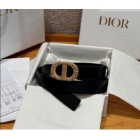 Super Quality Dior Calfskin Leather Belt 2.5cm with Strass CD Buckle 1230 Black/Silver 2025