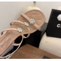 Best Product Chanel Lambskin Leather Low Heel Strap Sandals with Bloom G46964 Pink 2026