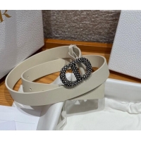 Good Looking Dior Calfskin Leather Belt 2.5cm with Strass CD Buckle 1230 White/Black 2025