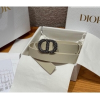 Good Looking Dior Calfskin Leather Belt 2.5cm with Strass CD Buckle 1230 White/Black 2025
