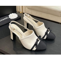 Grade Quality Chanel Calfskin Leather & Grosgrain Slingbacks Pump 9cm with Bow G47021 White 2026