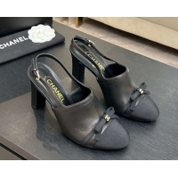 Durable Chanel Calfskin Leather & Grosgrain Slingbacks Pump 9cm with Bow G47021 Black 2026