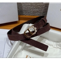 Top Grade Dior Suede Belt 2cm with Pearls CD DR031702 Dark Brown 2026