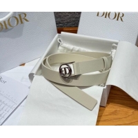 Well Crafted Dior Smooth Leather Belt 2.5cm with Circle CD Buckle DR031704 White/Silver 2026